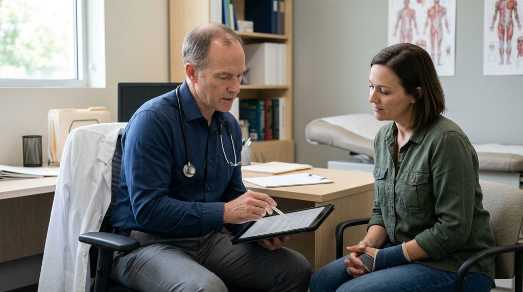 Doctor reviewing temporary disability work restrictions